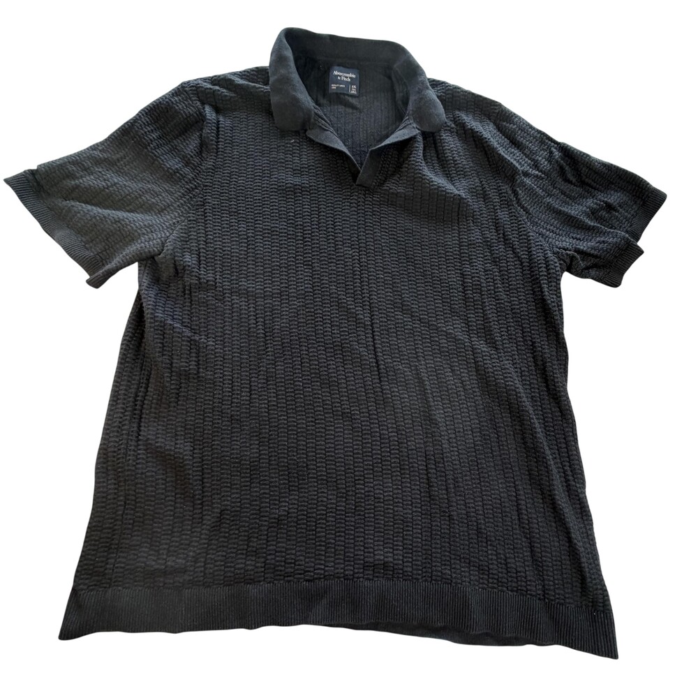 Abercrombie & Fitch Polo Shirt Mens 2XLT Black Textured Knit Short Sleeve Casual